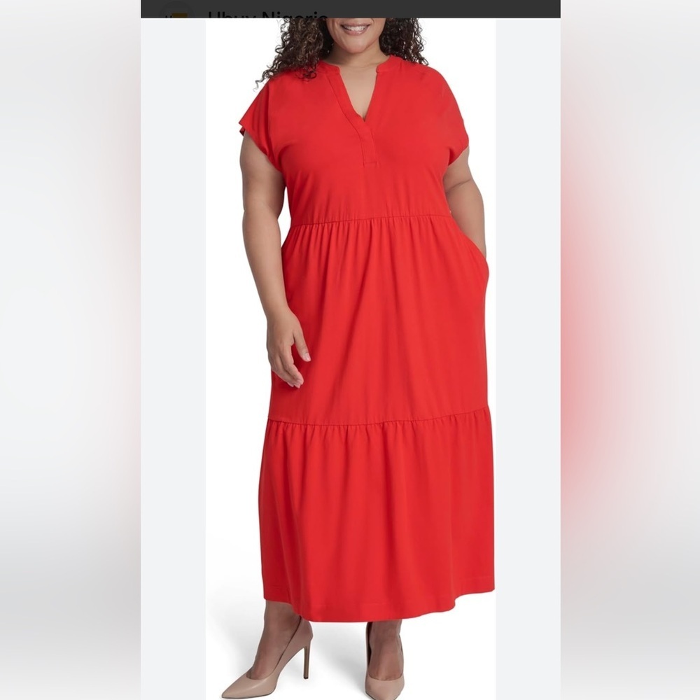 DKNY Women's Cotton Dress $129.00 Sleeveless Pockets V Neck Size 2X NWT